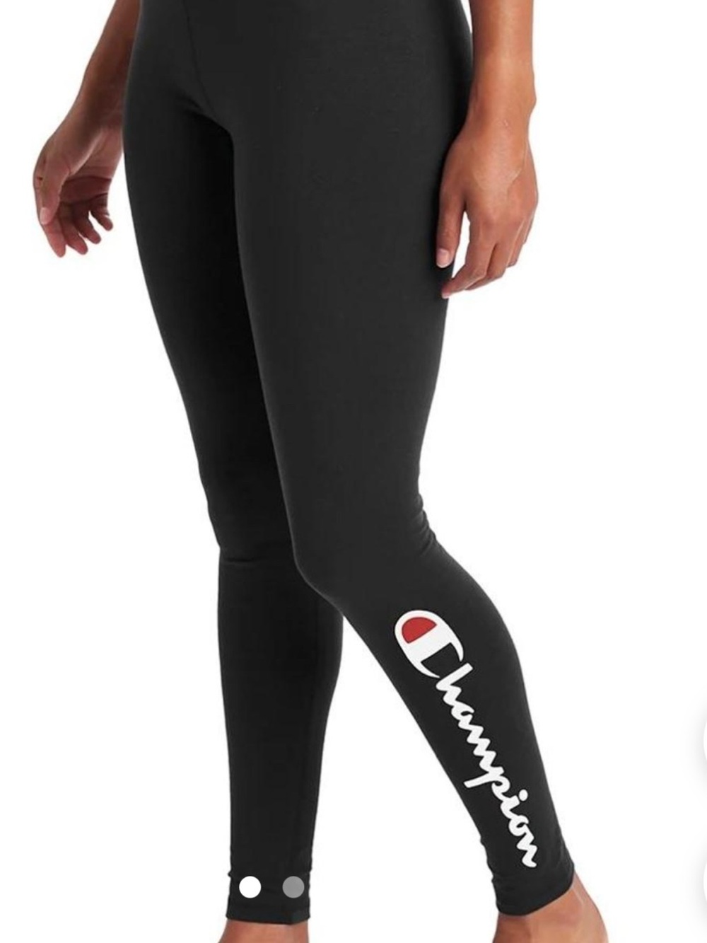 Champion Black 7/8 Leggings with Script Logo and Red Accent